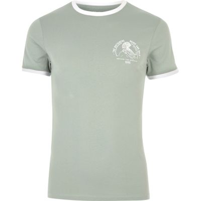 Ming green tipped collar muscle fit T-shirt